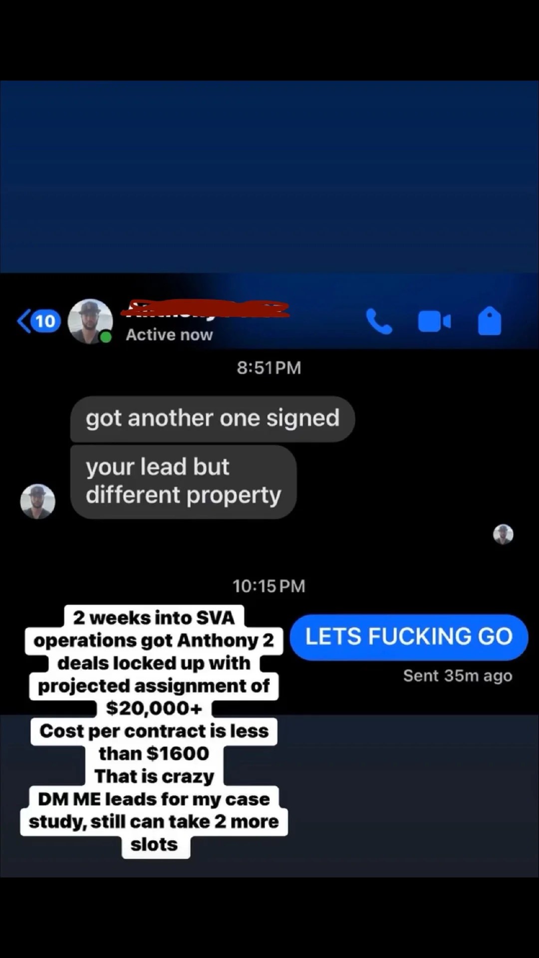 Ricky closed a $38,000 assignment fee deal